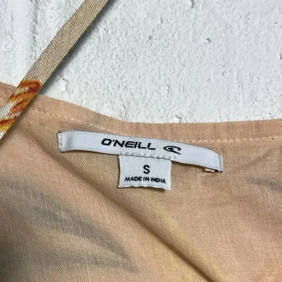 O’Neill Floral Dress Size Small Peach Green Cutout Side Tie Mini Texture - Picture 8 of 9